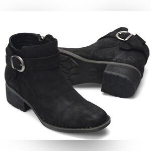 Born Morocco Distressed Leather Suede Ankle Booties Black Size 9